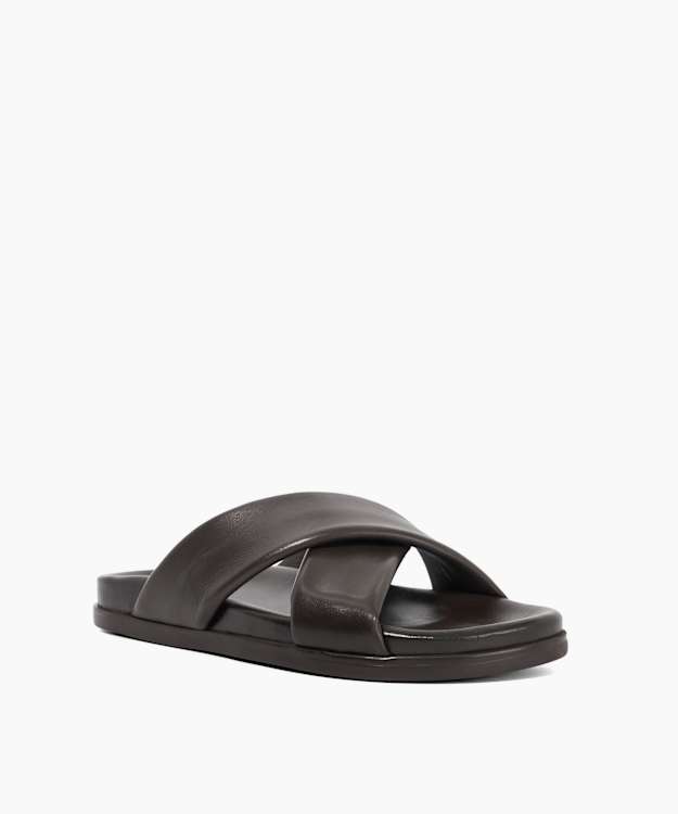 Dune London Isaacs - Brown Leather Cross Strap Sandals