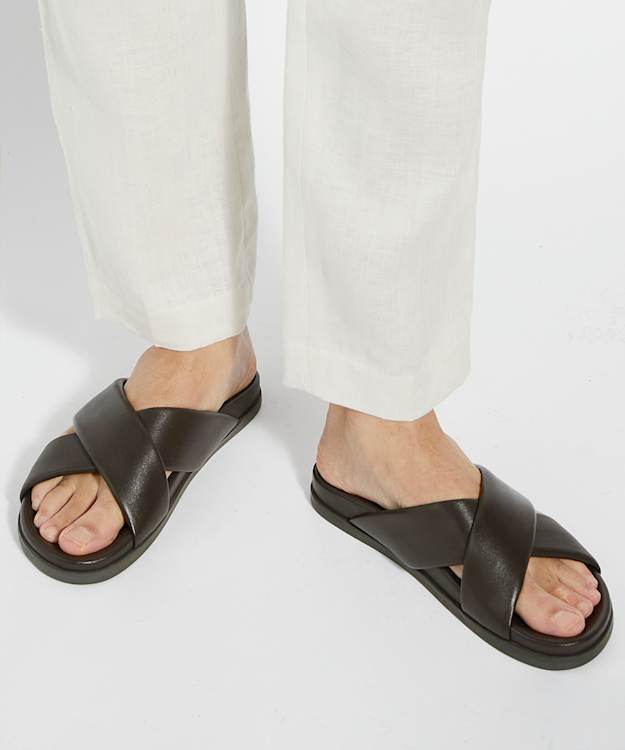 Dune London Isaacs - Brown Leather Cross Strap Sandals