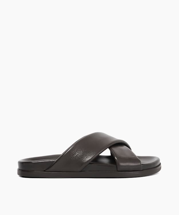 dune london Isaacs - Brown Leather Cross Strap Sandals