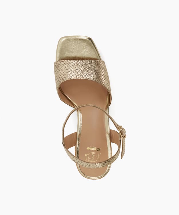 Dune London Jacuzzi - Gold Cork Heeled Platform Sandals