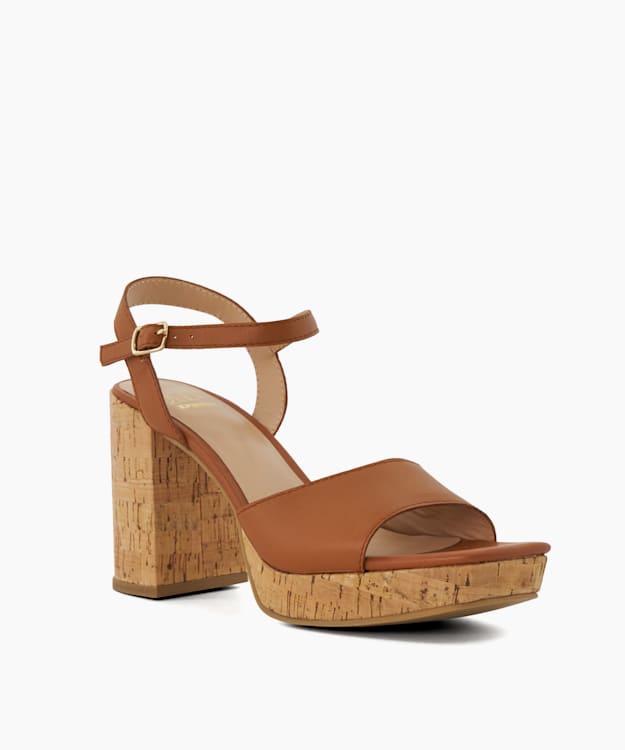 Dune London Jacuzzi - Tan Cork Heeled Platform Sandals