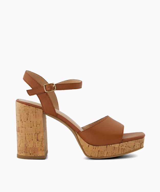 dune london Jacuzzi - Tan Cork Heeled Platform Sandals
