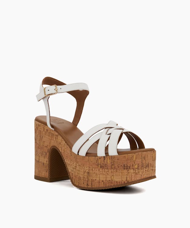 Dune London Jai - White Cork-Platform Leather Sandals