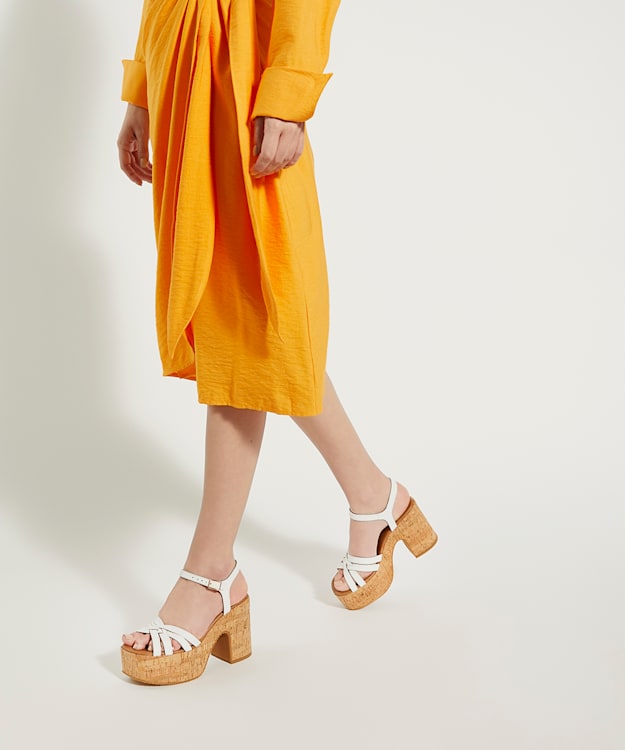 Dune London Jai - White Cork-Platform Leather Sandals