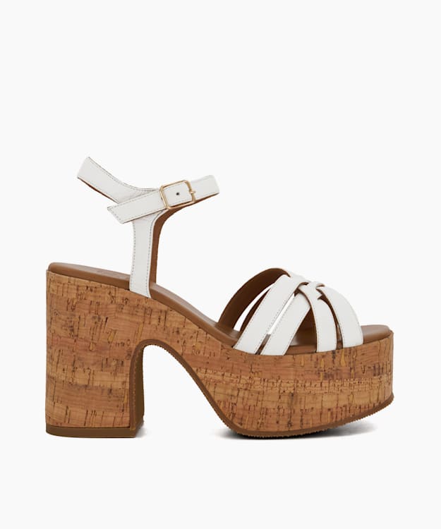dune london Jai - White Cork-Platform Leather Sandals