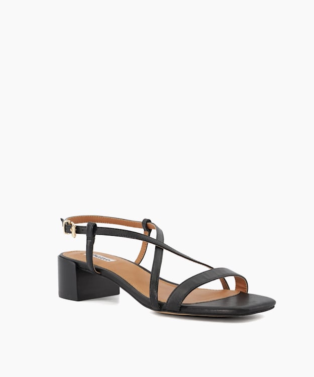 Dune London Jaskell - Black Leather Low Block Heel Sandals