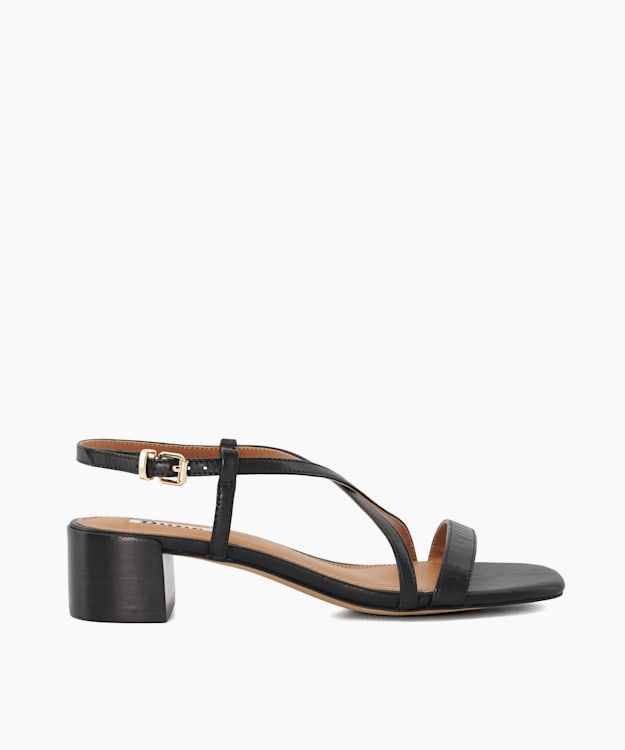 dune london Jaskell - Black Leather Low Block Heel Sandals