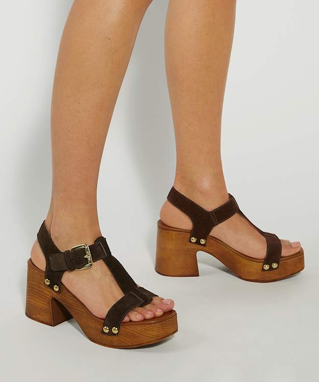 Dune London Jaynie - Brown Strappy Block Heel Sandals