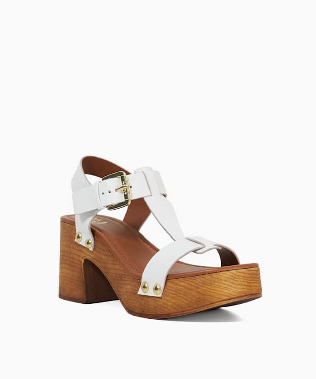 Dune London Jaynie - White Strappy Block Heel Sandals