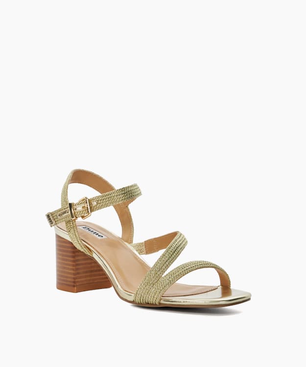 Dune London Jelen - Gold Block Heel Embellished Sandals