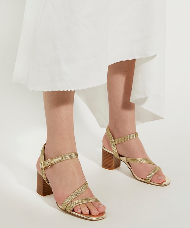 Dune London Jelen - Gold Block Heel Embellished Sandals