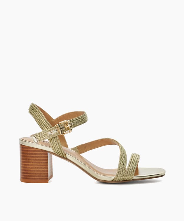 dune london Jelen - Gold Block Heel Embellished Sandals