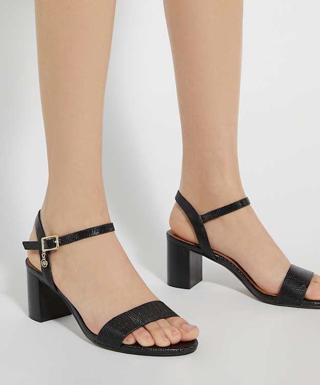 Dune London Jelly - Black Leather Block Heeled Sandals