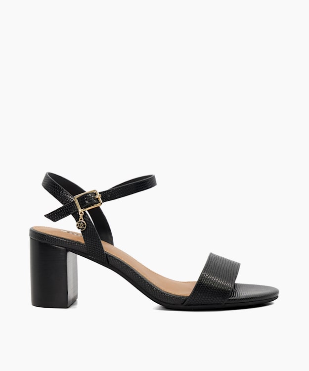 dune london Jelly - Black Leather Block Heeled Sandals