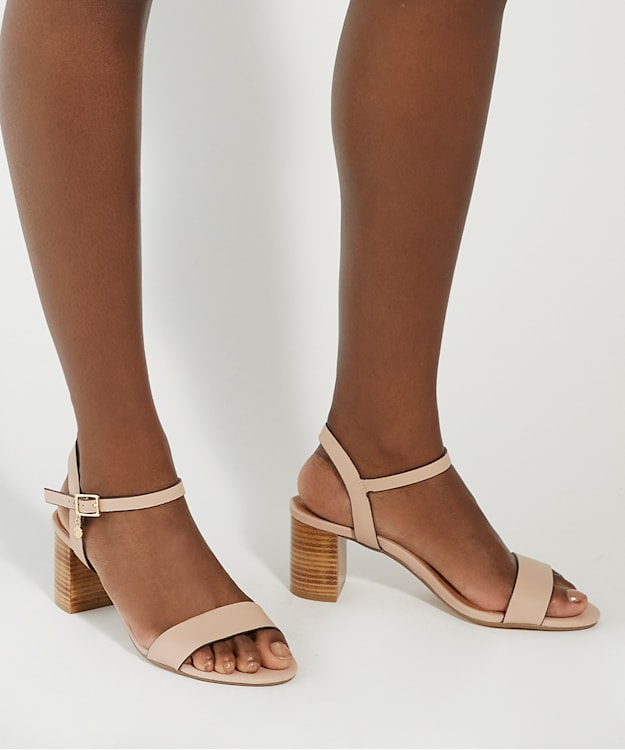 Dune London Jelly - Blush Wide Fit Leather Block Heeled Sandals