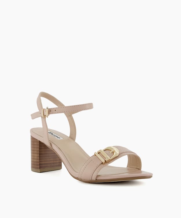 Dune London Jessie - Blush Wide Fit Branded-Buckle Heeled Sandals