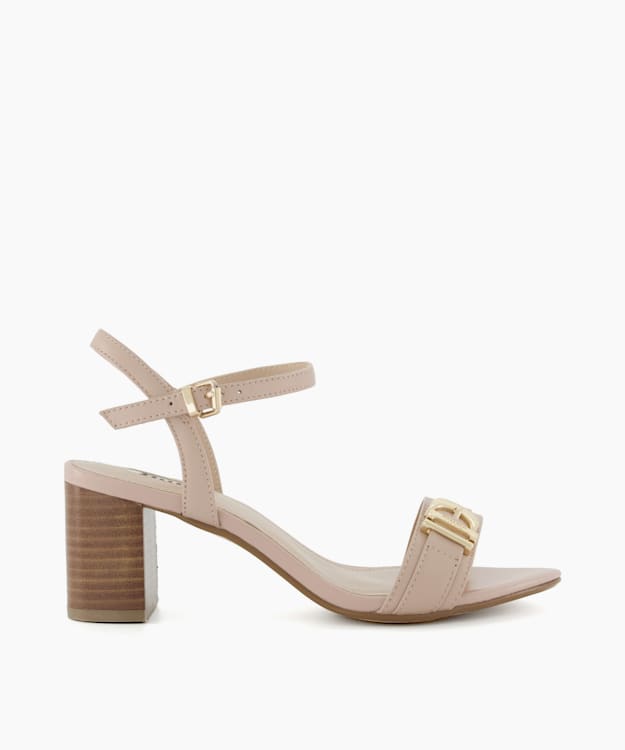 dune london Jessie - Blush Wide Fit Branded-Buckle Heeled Sandals