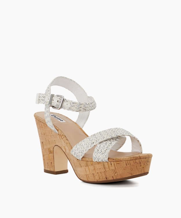Dune London Jillys - Silver Braid-Strap Cork-Platform Sandals
