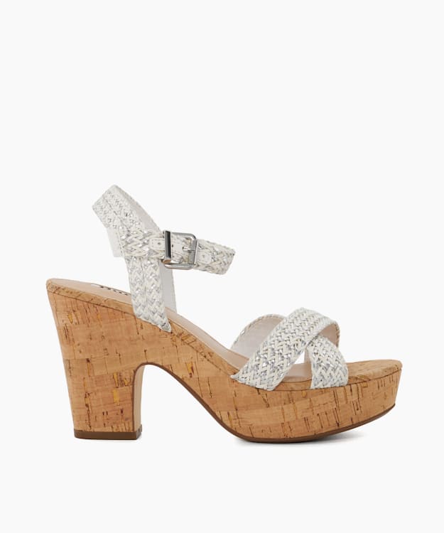 dune london Jillys - Silver Braid-Strap Cork-Platform Sandals