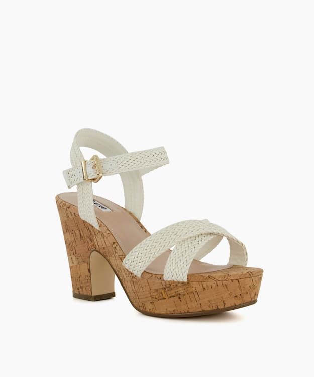 Dune London Jillys - White Braid-Strap Cork-Platform Sandals