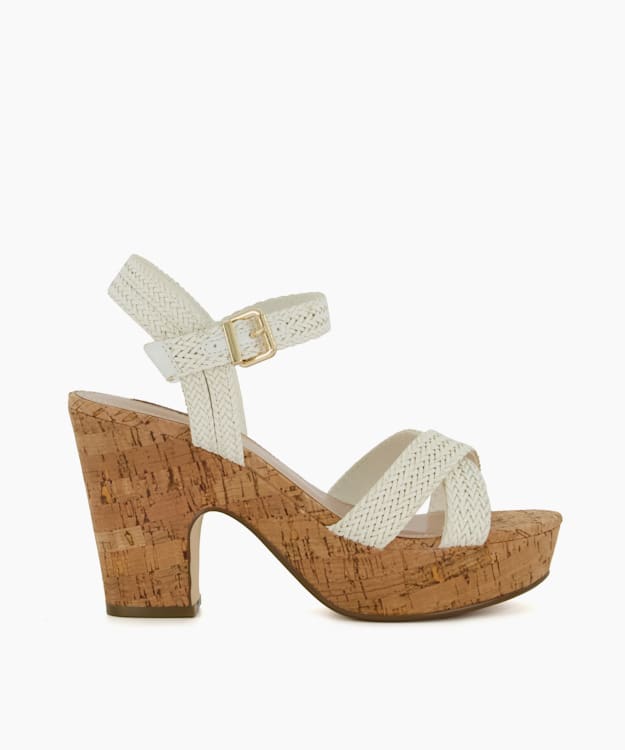 dune london Jillys - White Braid-Strap Cork-Platform Sandals
