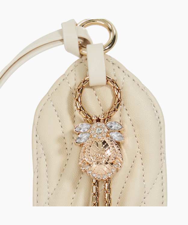 Dune London Jingled Bag Charm - Ecru Leather Dune Bug Bag Luggage Label Charm