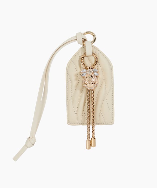 dune london Jingled Bag Charm - Ecru Leather Dune Bug Bag Luggage Label Charm