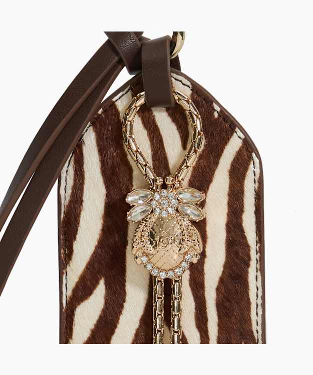 Dune London Jingled Bag Charm - Zebra Leather Dune Bug Bag Luggage Label Charm