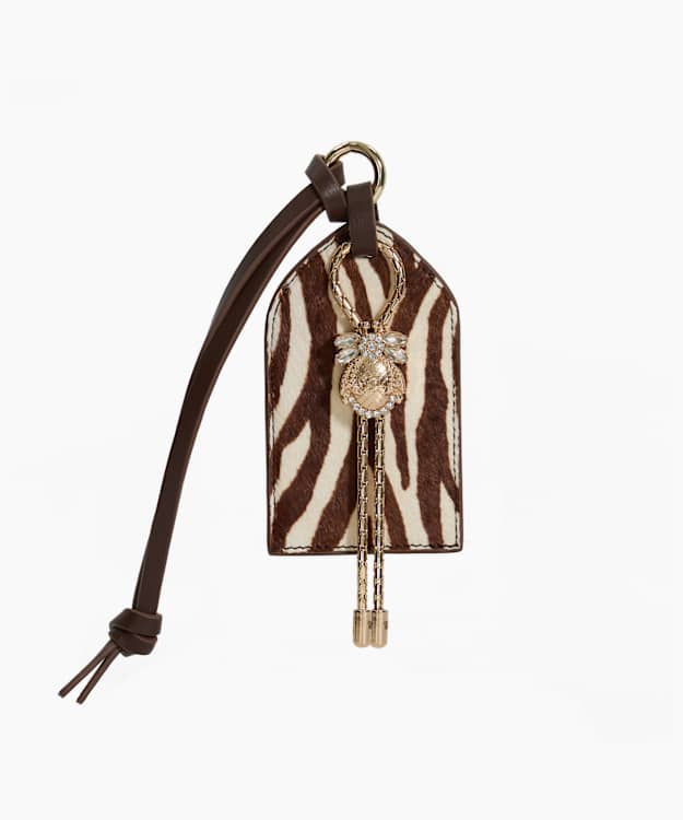 dune london Jingled Bag Charm - Zebra Leather Dune Bug Bag Luggage Label Charm