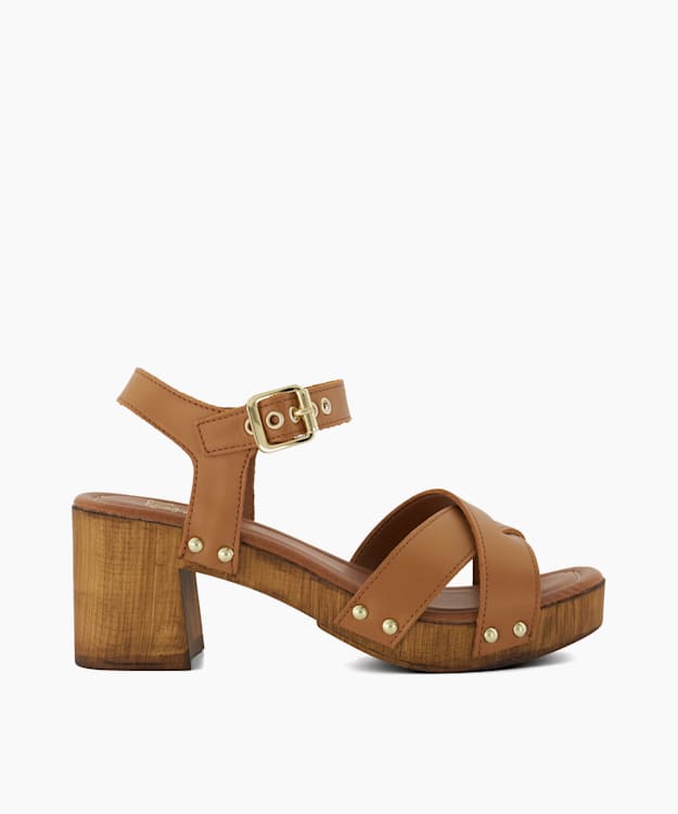 dune london Judies - Tan Leather Cross Strap Clog Heels