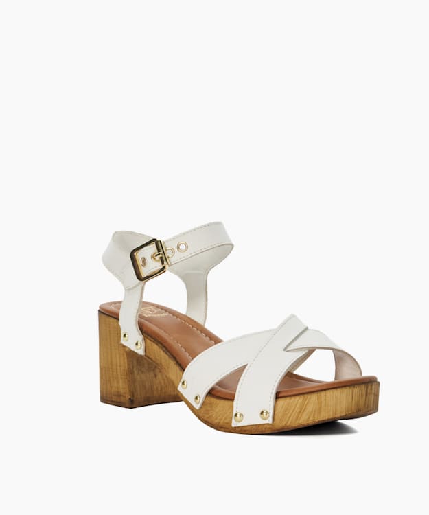 Dune London Judies - White Leather Cross Strap Clog Heels