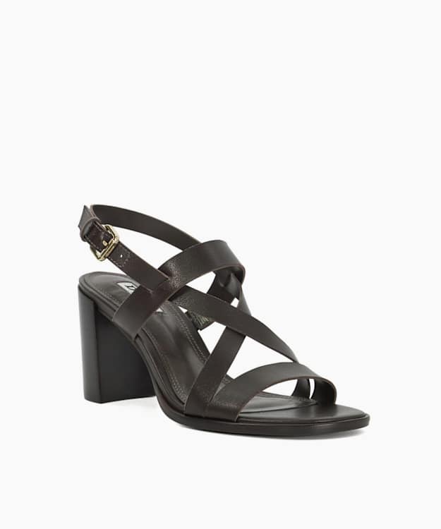 Dune London Juneo - Brown Block Heel Strappy Leather Sandals