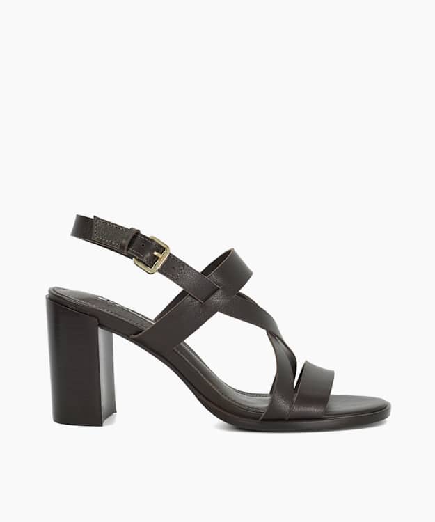 dune london Juneo - Brown Block Heel Strappy Leather Sandals