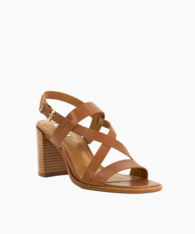 Dune London Juneo - Tan Block Heel Strappy Leather Sandals