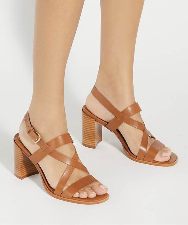 Dune London Juneo - Tan Block Heel Strappy Leather Sandals