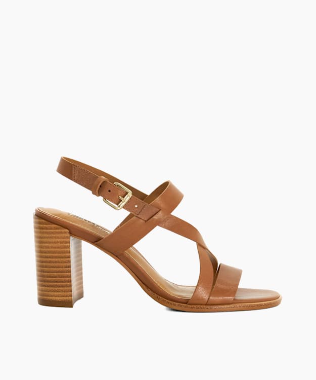 dune london Juneo - Tan Block Heel Strappy Leather Sandals