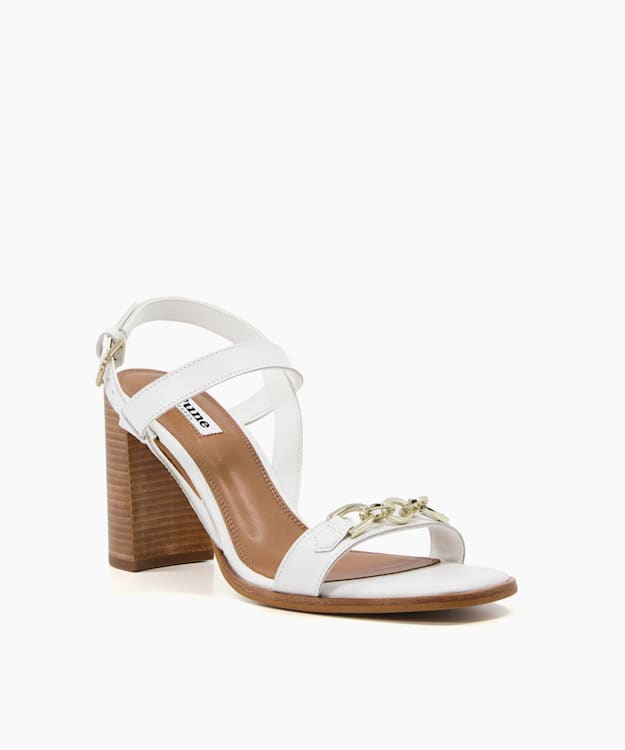 Dune London Junior - White Block Heel Snaffle Trim Sandals