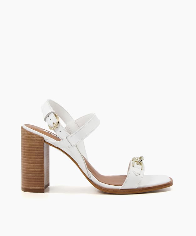 dune london Junior - White Block Heel Snaffle Trim Sandals