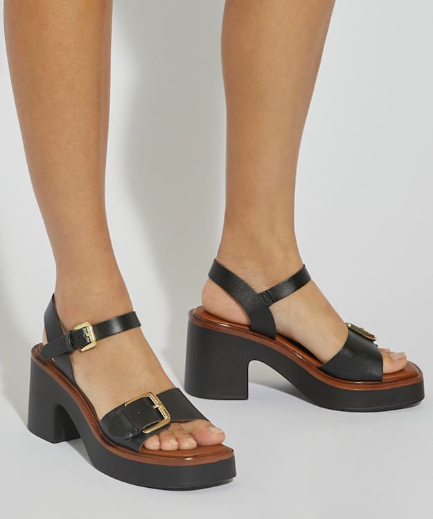 Dune London Jupiter - Black Leather Open Toe Platform Sandals