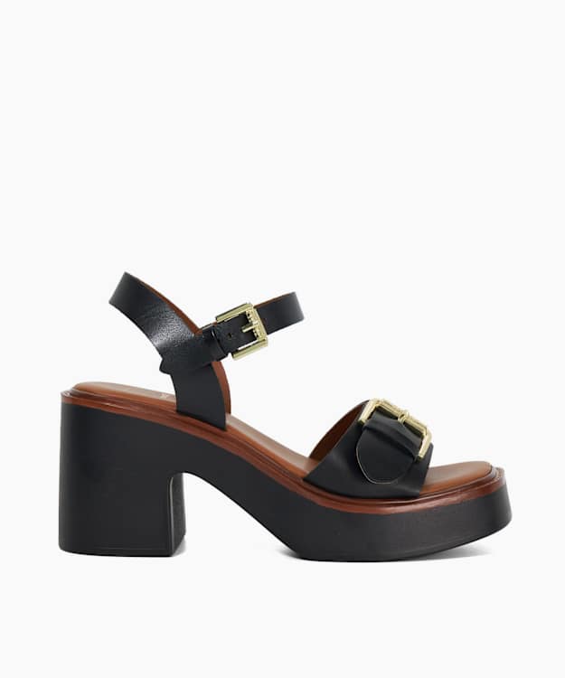 dune london Jupiter - Black Leather Open Toe Platform Sandals