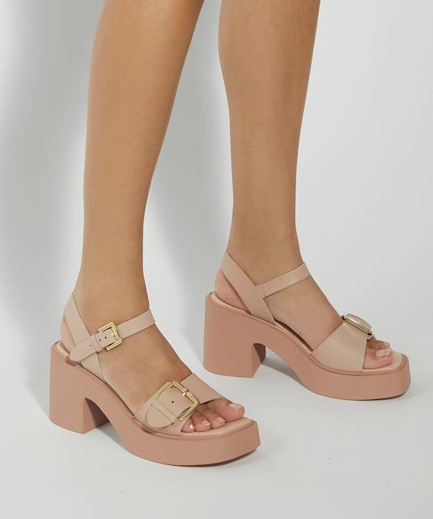 Dune London Jupiter - Blush Leather Open Toe Platform Sandals