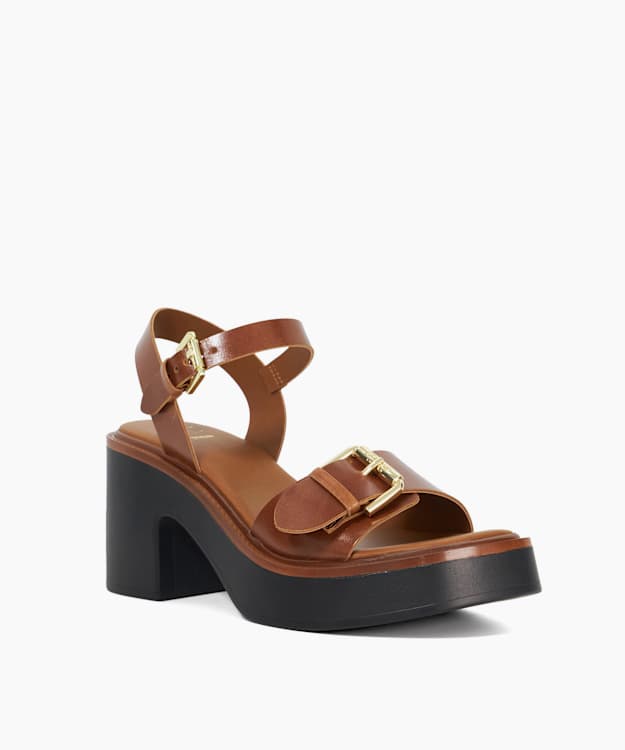 Dune London Jupiter - Tan Leather Open Toe Platform Sandals