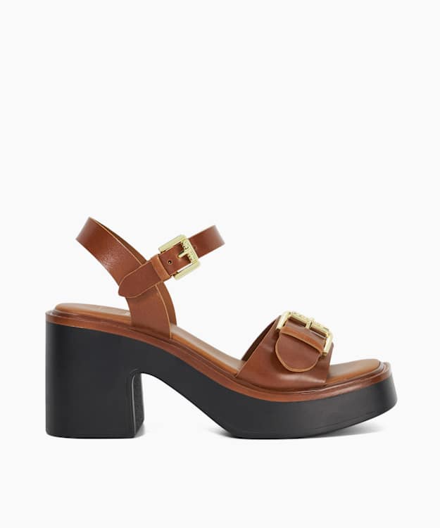 dune london Jupiter - Tan Leather Open Toe Platform Sandals