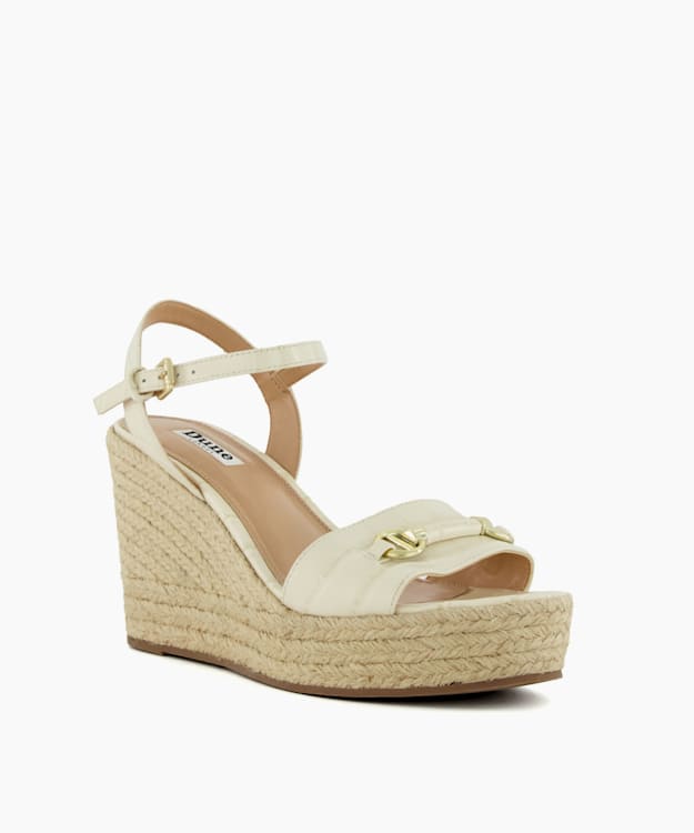 Dune London Kai - Ecru Snaffle-Trim Leather Espadrille Wedges