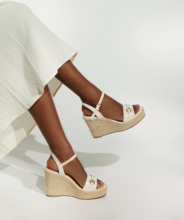 Dune London Kai - Ecru Snaffle-Trim Leather Espadrille Wedges