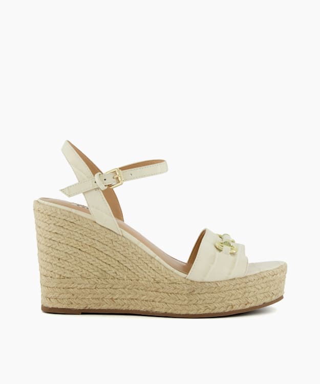dune london Kai - Ecru Snaffle-Trim Leather Espadrille Wedges