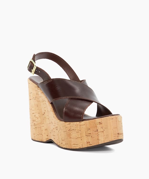 Dune London Kaiden - Brown Leather Wedge Heel Sandals