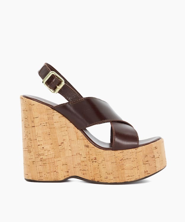 dune london Kaiden - Brown Leather Wedge Heel Sandals