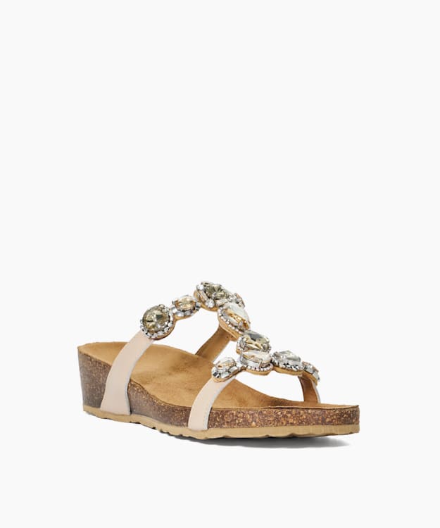 Dune London Kaleidoscopes - Ecru Embellished Cork Wedge Sandals
