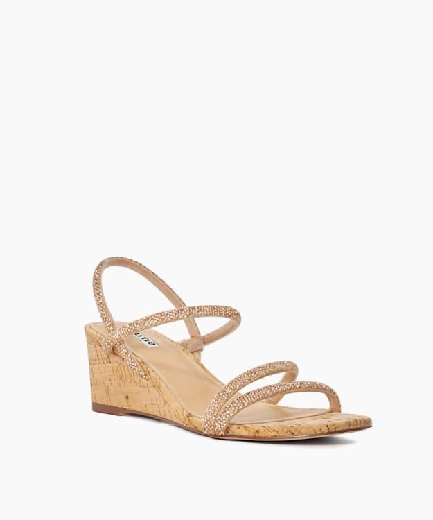 Dune London Kalia - Blush Embellished Strap Cork Wedge Sandals